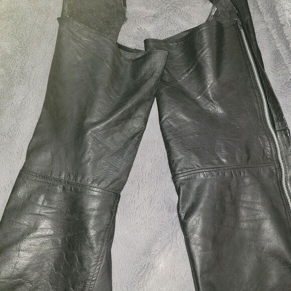 PRO FORCE Leather Chaps Black BIKER Belted Riding Pants Motorcycle Size XXXL 3X - Picture 10 of 14